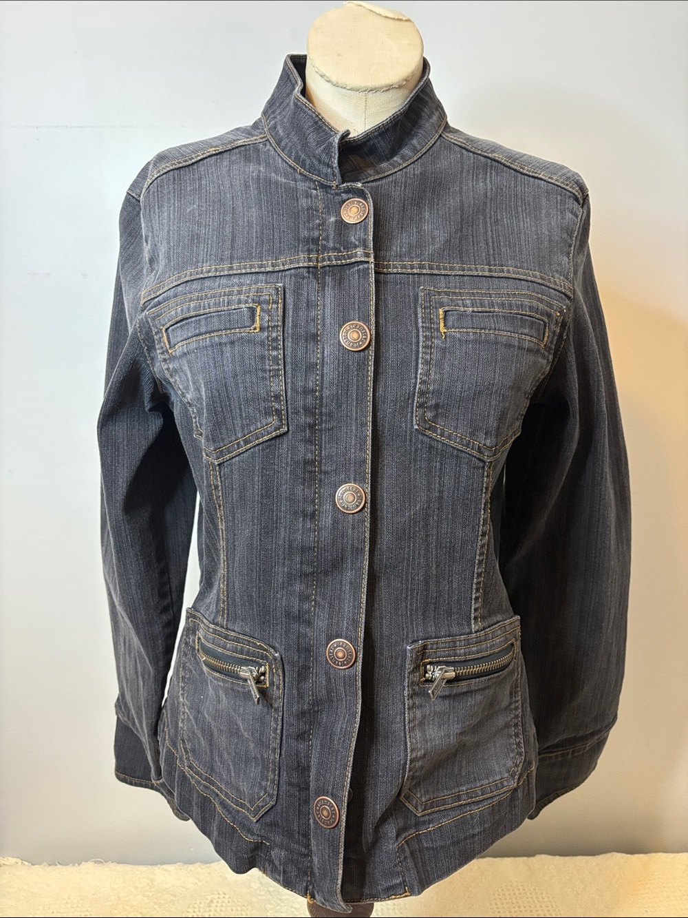Jeanstar Dark Denim Button-Front/Zippered  Women's Jacket -Medium